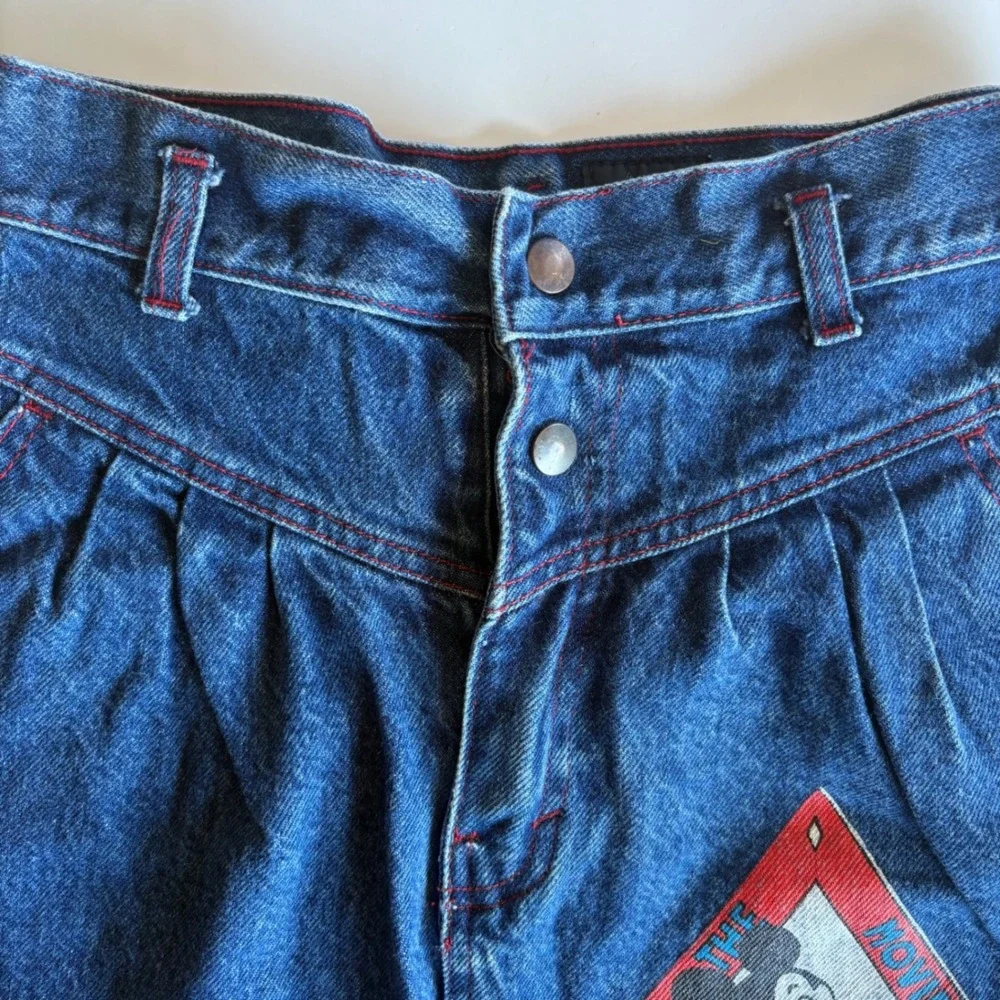 Vintage Silver Unicorn Mickey Mouse Denim Skirt High Waist Red Stitch Blue 12
